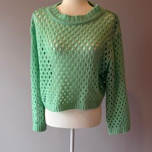 Elegant Mint Open-Knit Women's Sweater